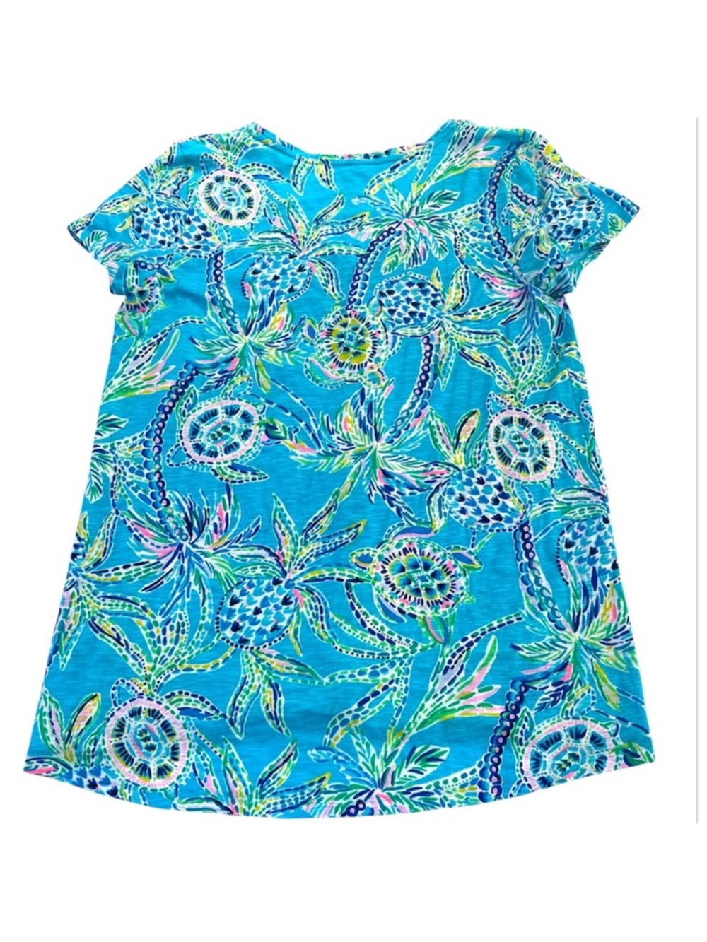 Lilly Pulitzer Bermuda Blue Turtle Etta V Neck Top M - Picture 4 of 7